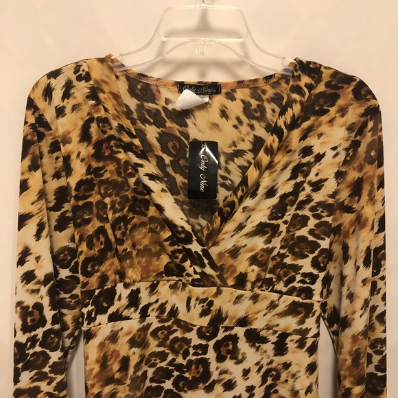 Only Nine Leopard Print Faux Wrap Top w/ Tie-Back - Picture 2 of 8